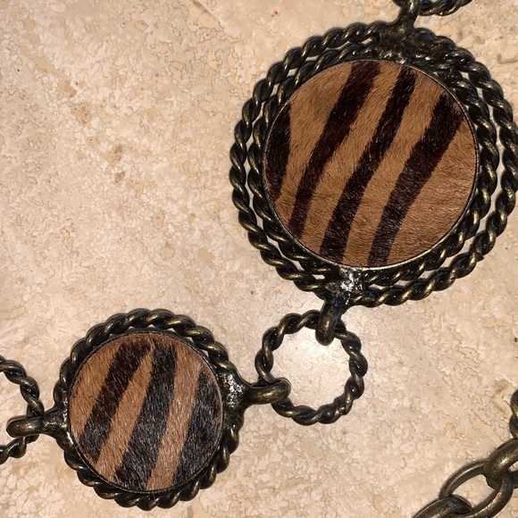 CONCHO BELT 8 tiger print calf hair brass medallions, chain. OSFM VINTAGE main image 5